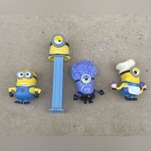4 minion related figures including 1 pez dispenser